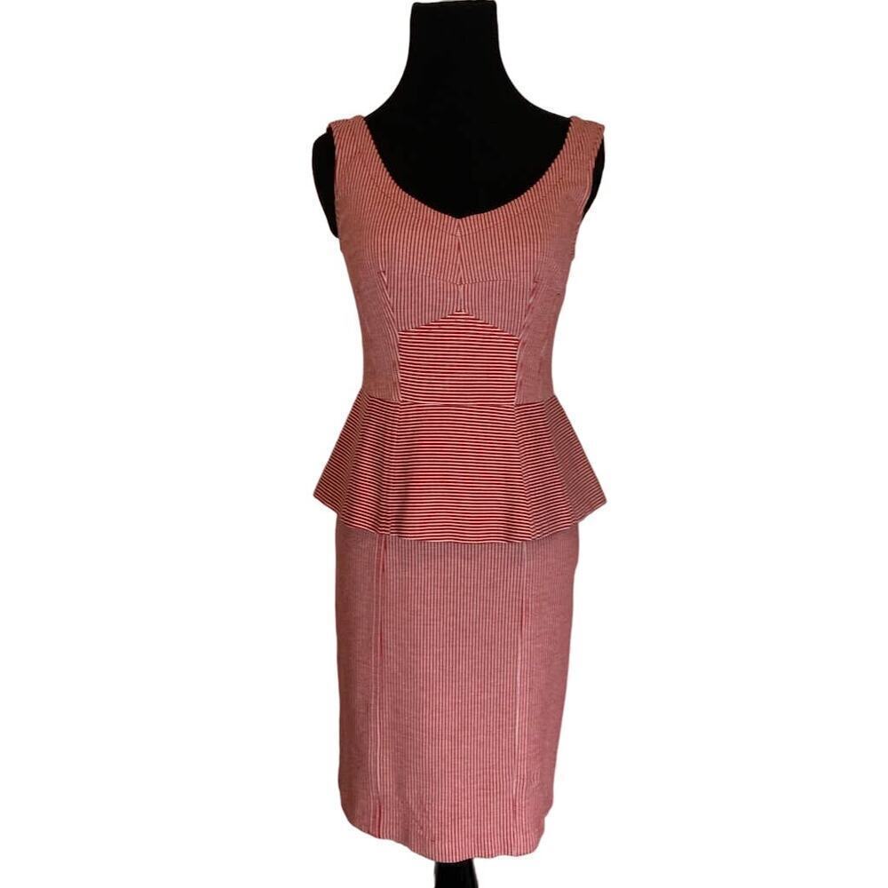 Nanette Lepore Red and White Striped Sleeveless Corset Peplum Dress Size 0